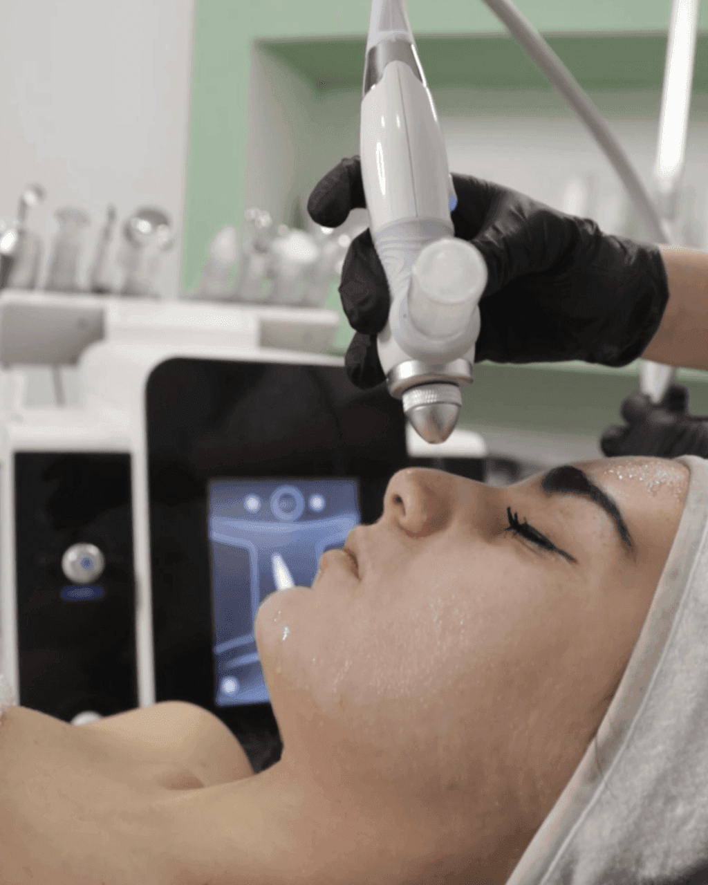 Spray Nebulizzatore Polimerico di Hidraskin durante un trattamento viso