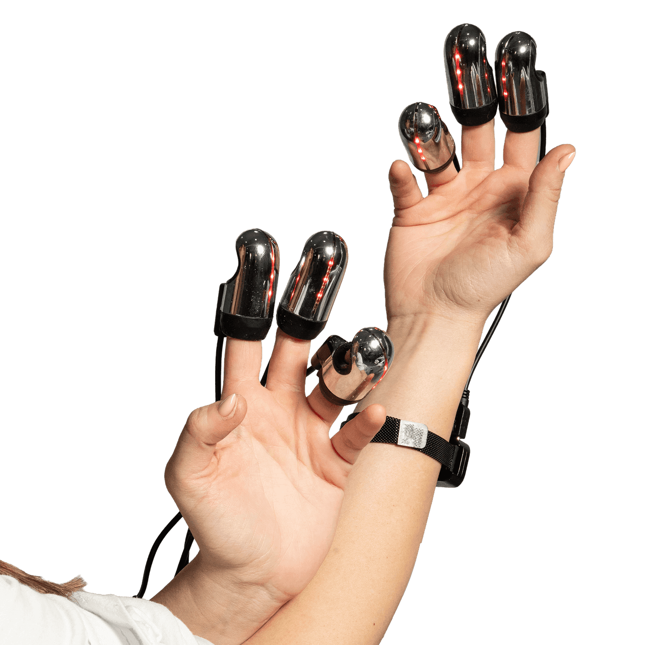 Manipolo 6 Fingers di Rolashape con i sei ditali a infrarossi indossati sulla mano